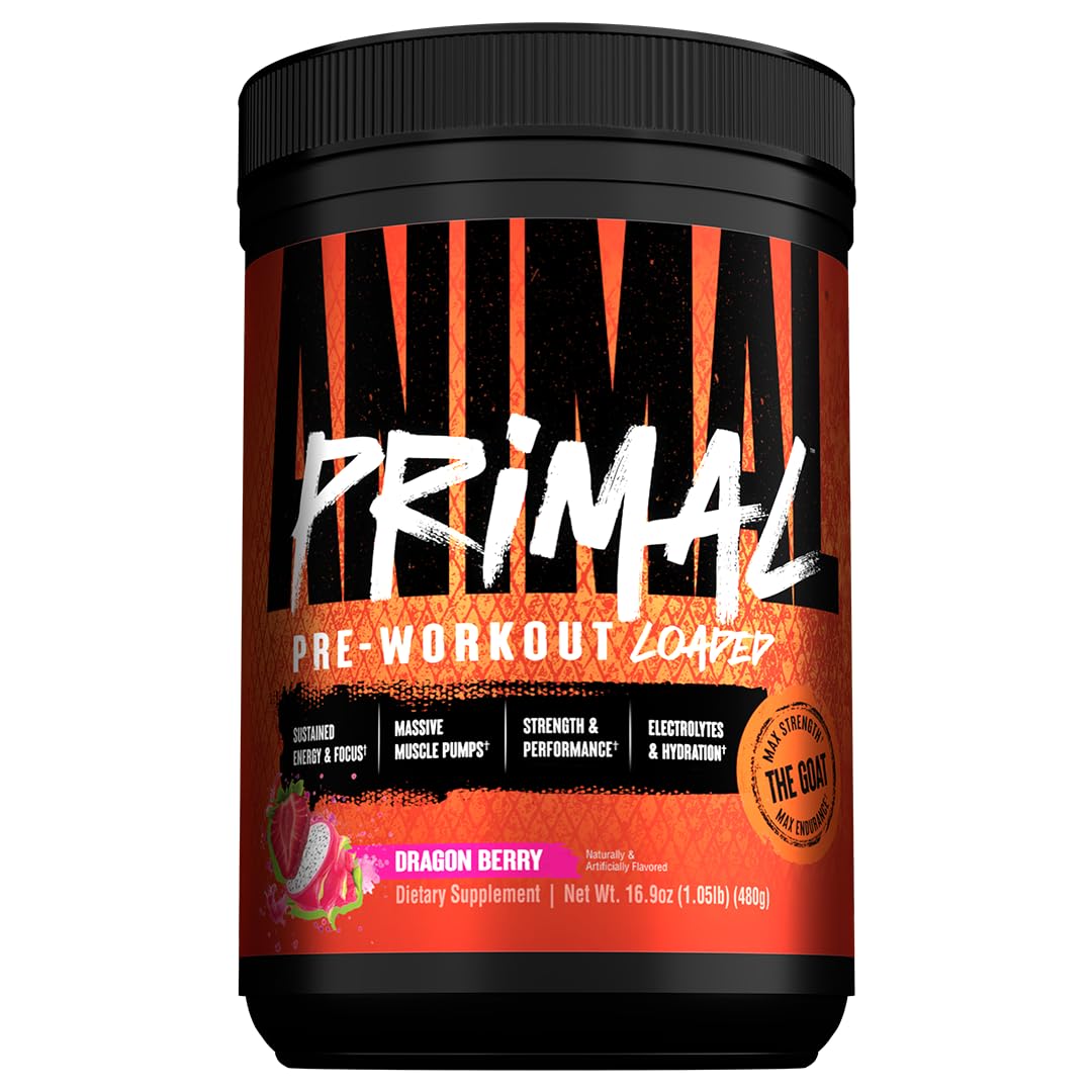 Animal Primal Dragon Berry bottle pour shows easy mixing and on-the-go hydration.