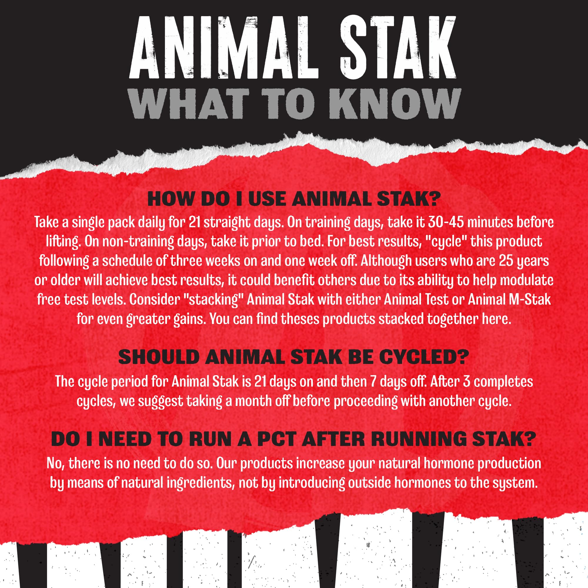 Animal Stak supplement scoop beside bottle for precise daily dosing.