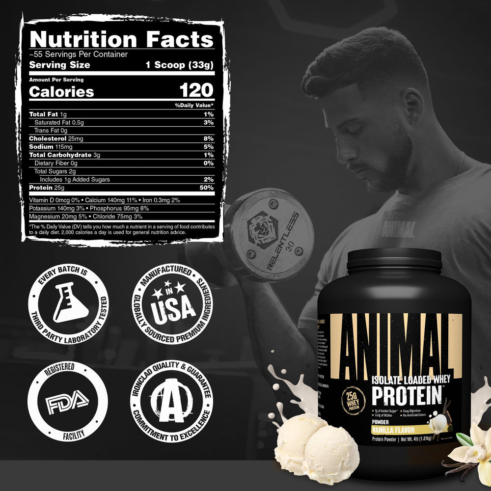 Animal Whey Isolate after workout for recovery and refueling.