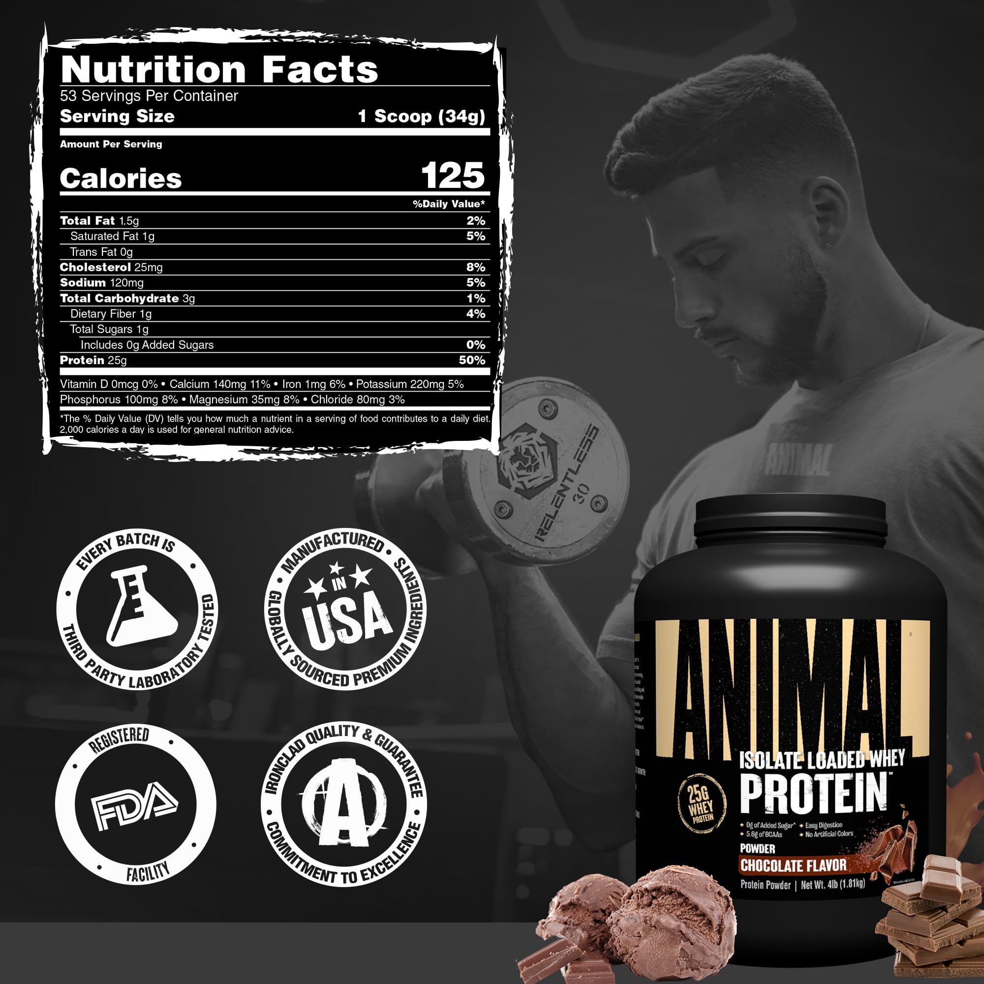 Animal Whey Isolate taste test cup — rich chocolate flavor satisfies cravings after training