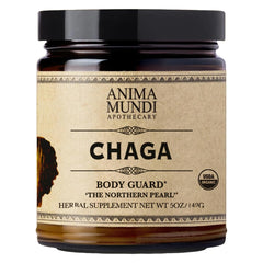 Anima Mundi Chaga powder tin closeup for everyday smoothies.