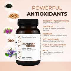 ANIRVA Clear Derm gluten-free certification marks on bottle.