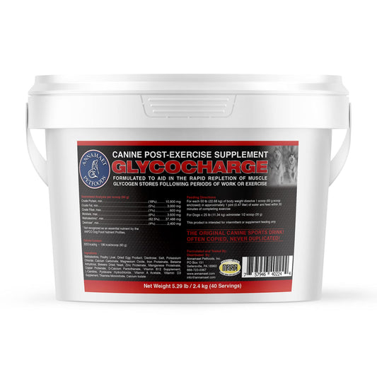 Annamaet Glycocharge powder tub with scoop ready to mix for post-exercise recovery