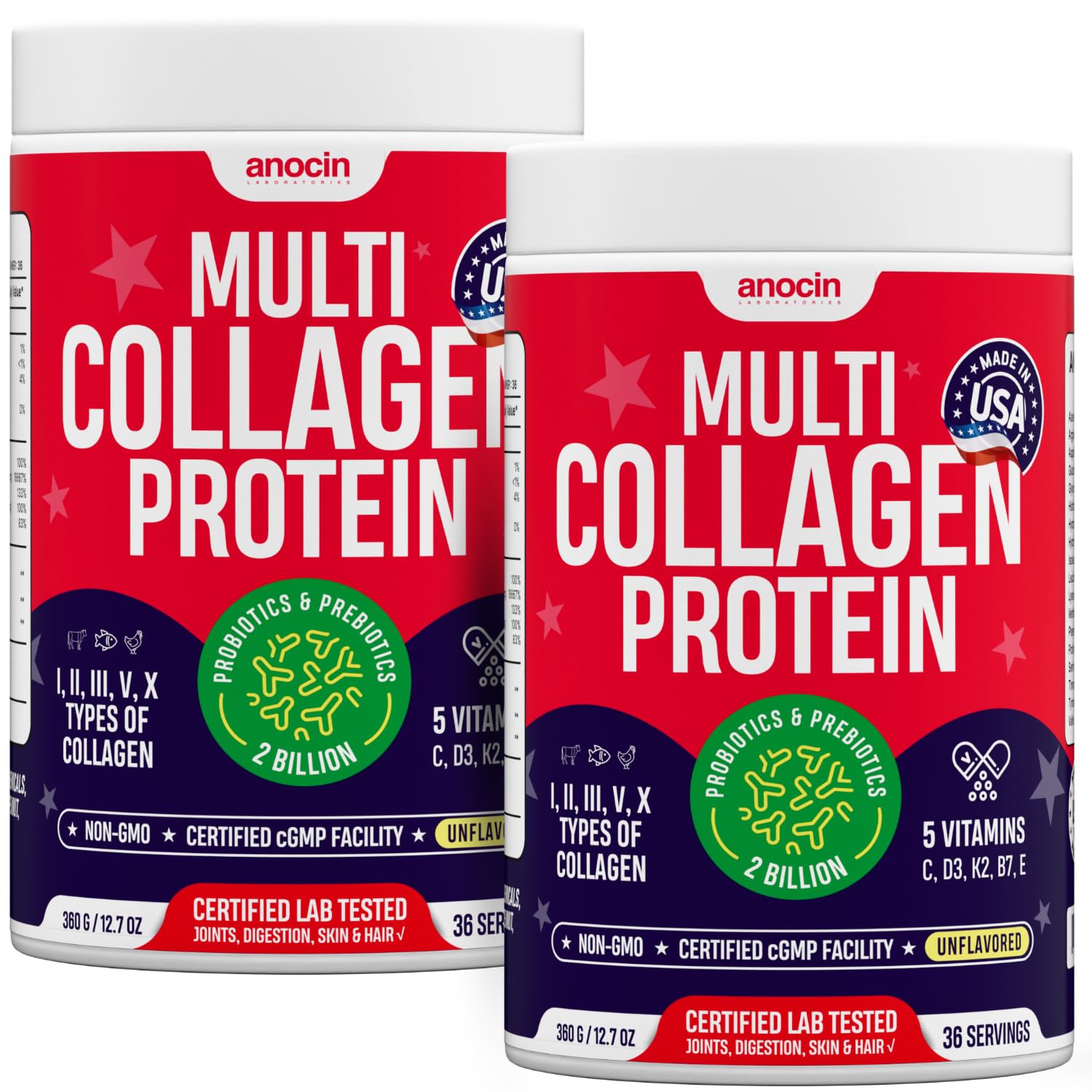 anocin multi collagen bottle with prebiotics and probiotics supports overall wellness