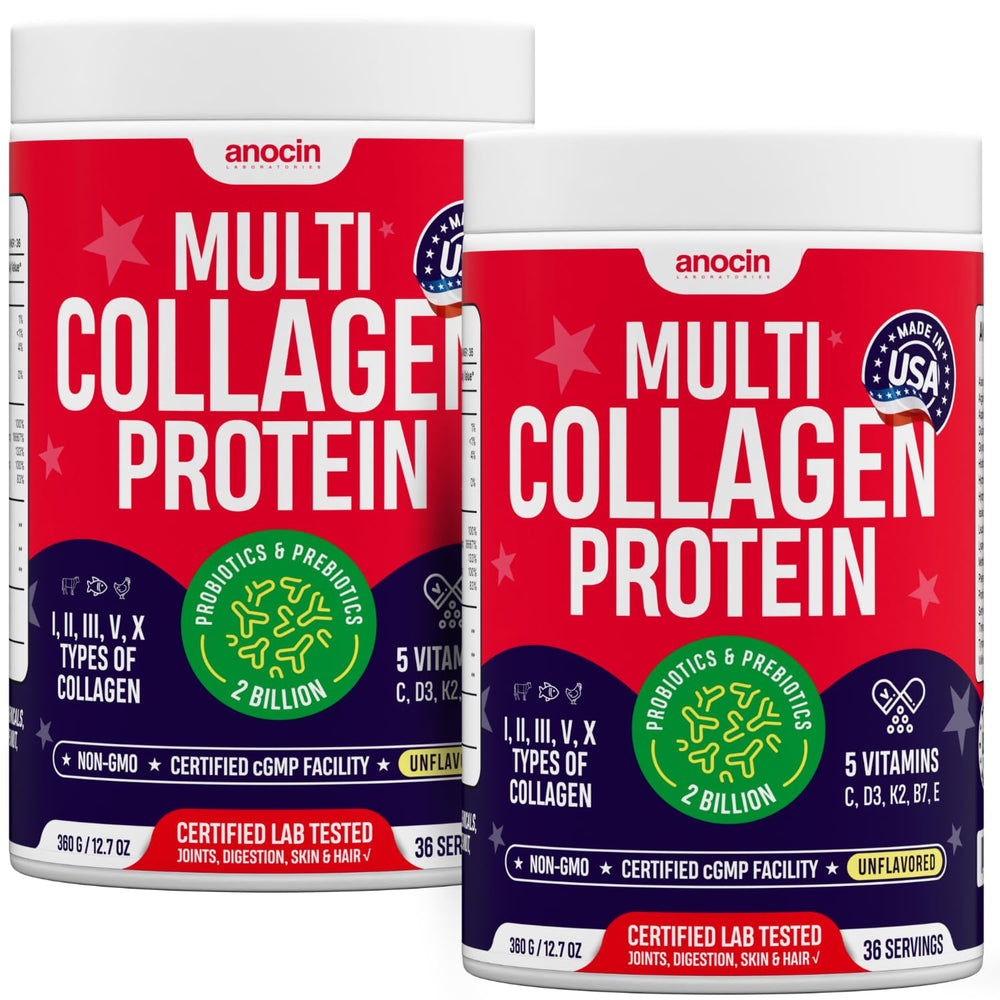 anocin multi collagen bottle with prebiotics and probiotics supports overall wellness