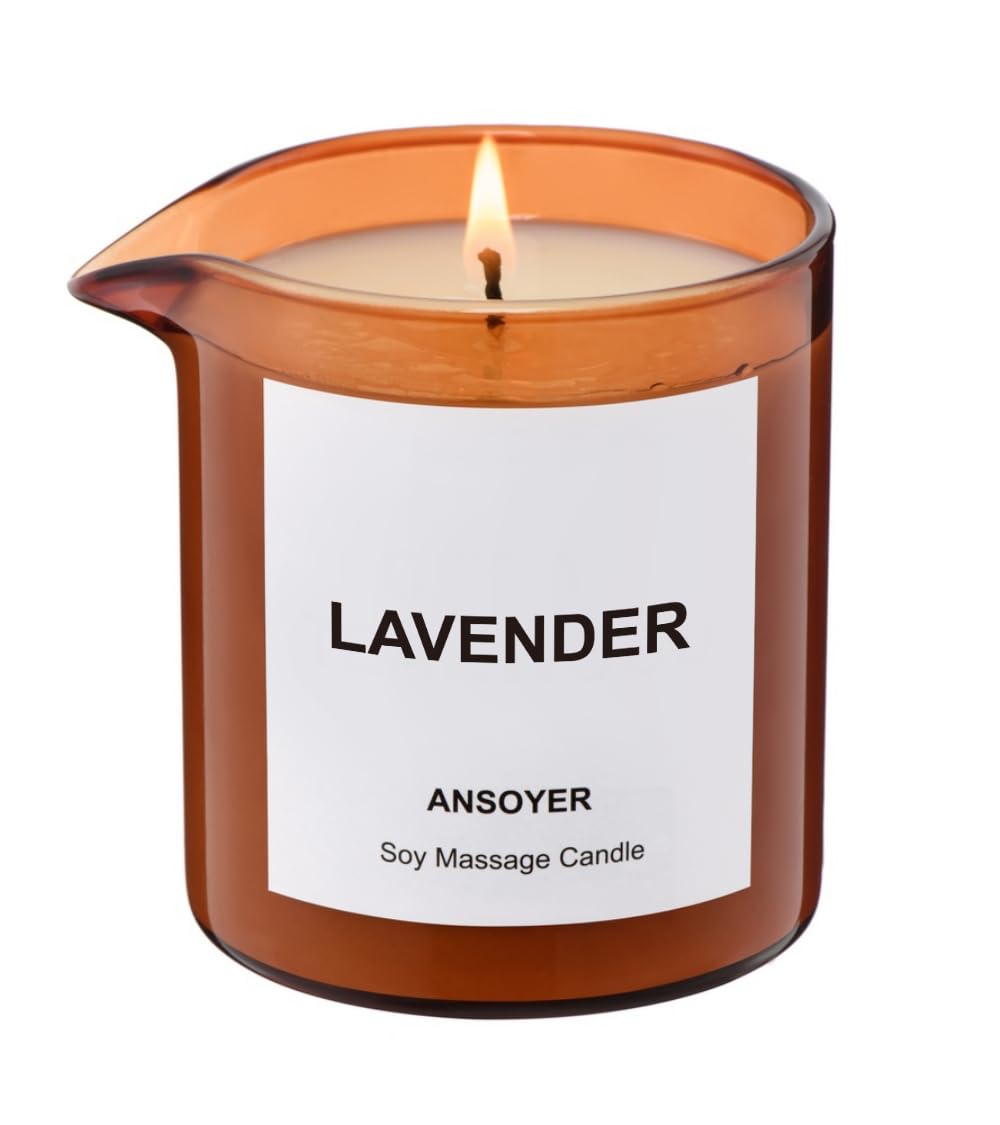 ANSOYER Lavender Massage Oil Candle: soothing warm oil for relaxing, skin-softening massages.