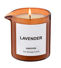 ANSOYER Lavender Massage Oil Candle: soothing warm oil for relaxing, skin-softening massages.