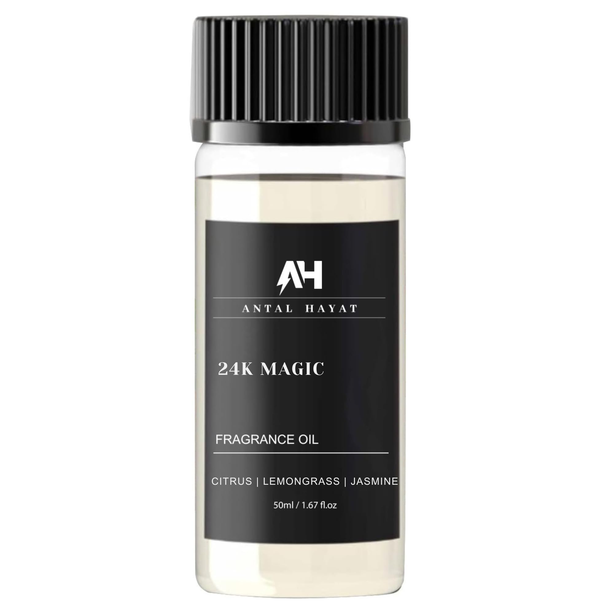 ANTAL HAYAT 24K Magic diffuser oil 50ml bottle close-up, premium ambience for elegant spaces.