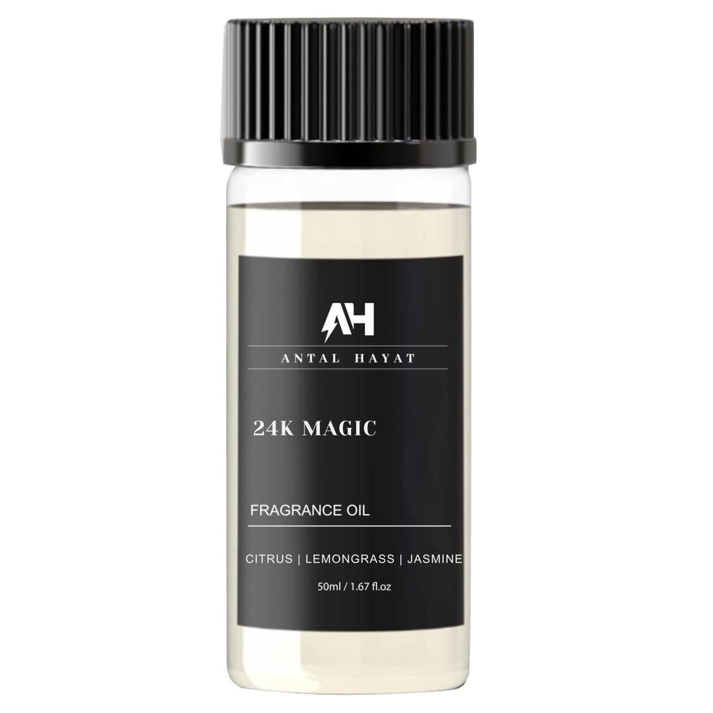 ANTAL HAYAT 24K Magic diffuser oil 50ml bottle close-up, premium ambience for elegant spaces.