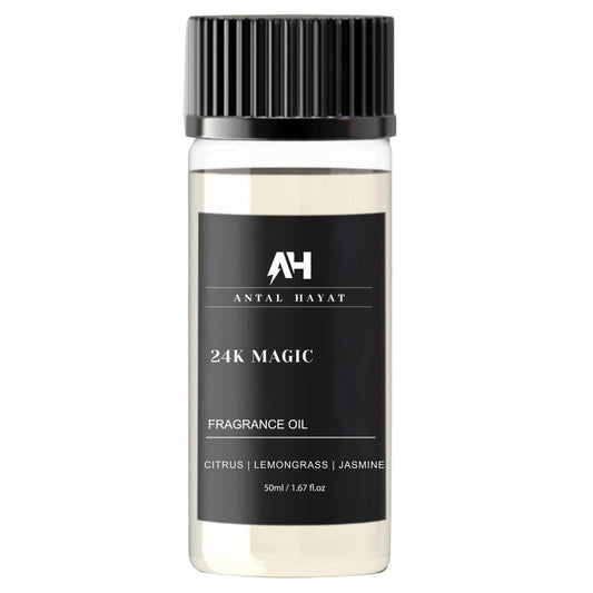 ANTAL HAYAT 24K Magic diffuser oil 50ml bottle close-up, premium ambience for elegant spaces.