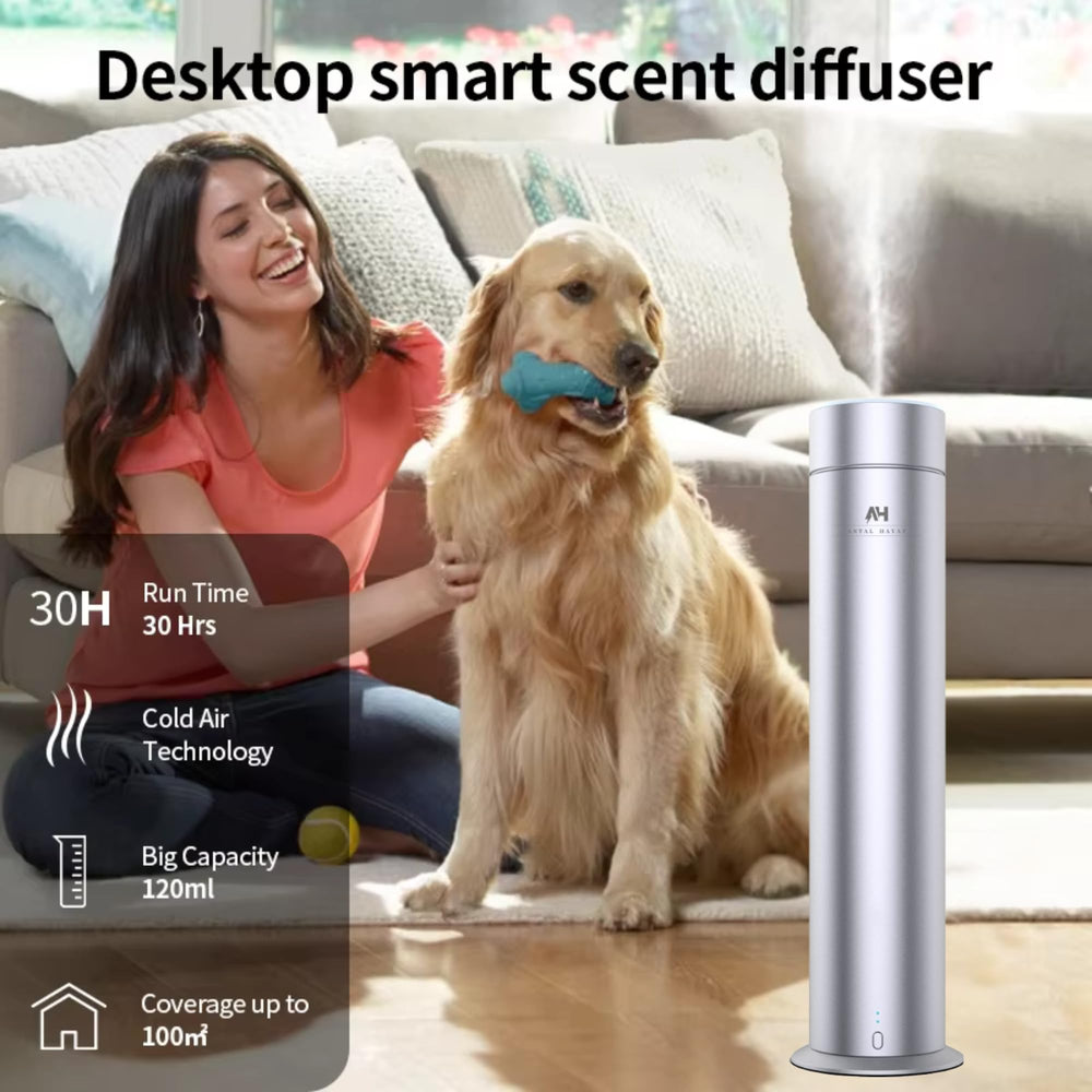 ANTAL HAYAT cordless rechargeable diffuser in office setup for on-the-go fragrance