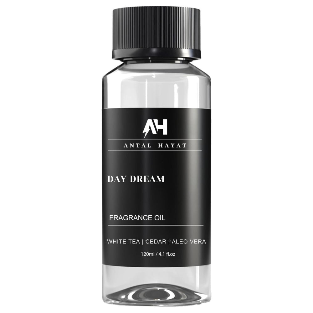 Antal Hayat Day Dream diffuser oil bottle highlighting white tea scent for calming ambiance.
