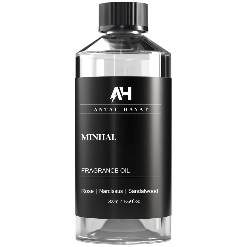 ANTAL HAYAT Minhal 500ml bottle highlights rose narcissus patchouli scent for luxurious spaces.