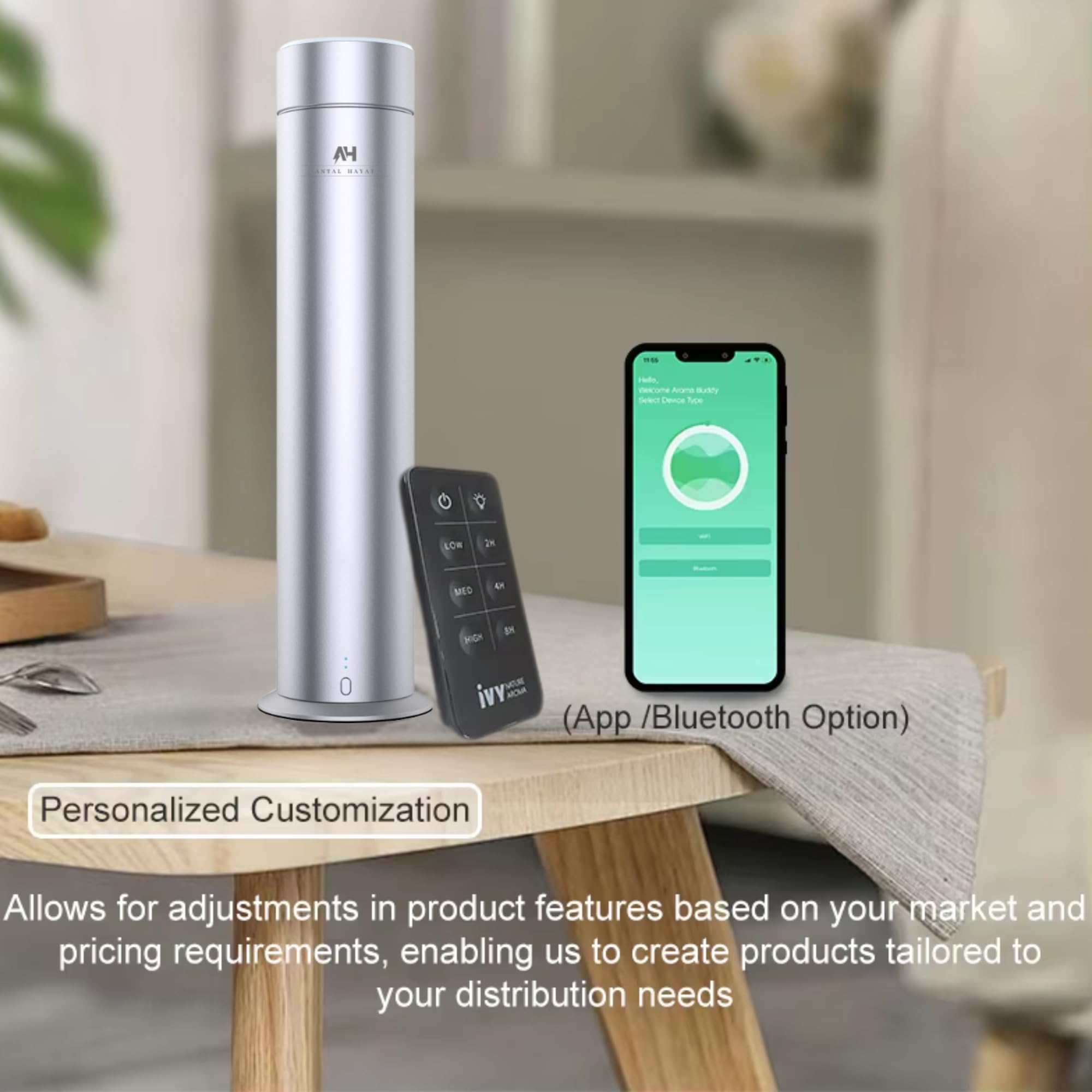 ANTAL HAYAT waterless diffuser side view showing compact, discreet home scent solution