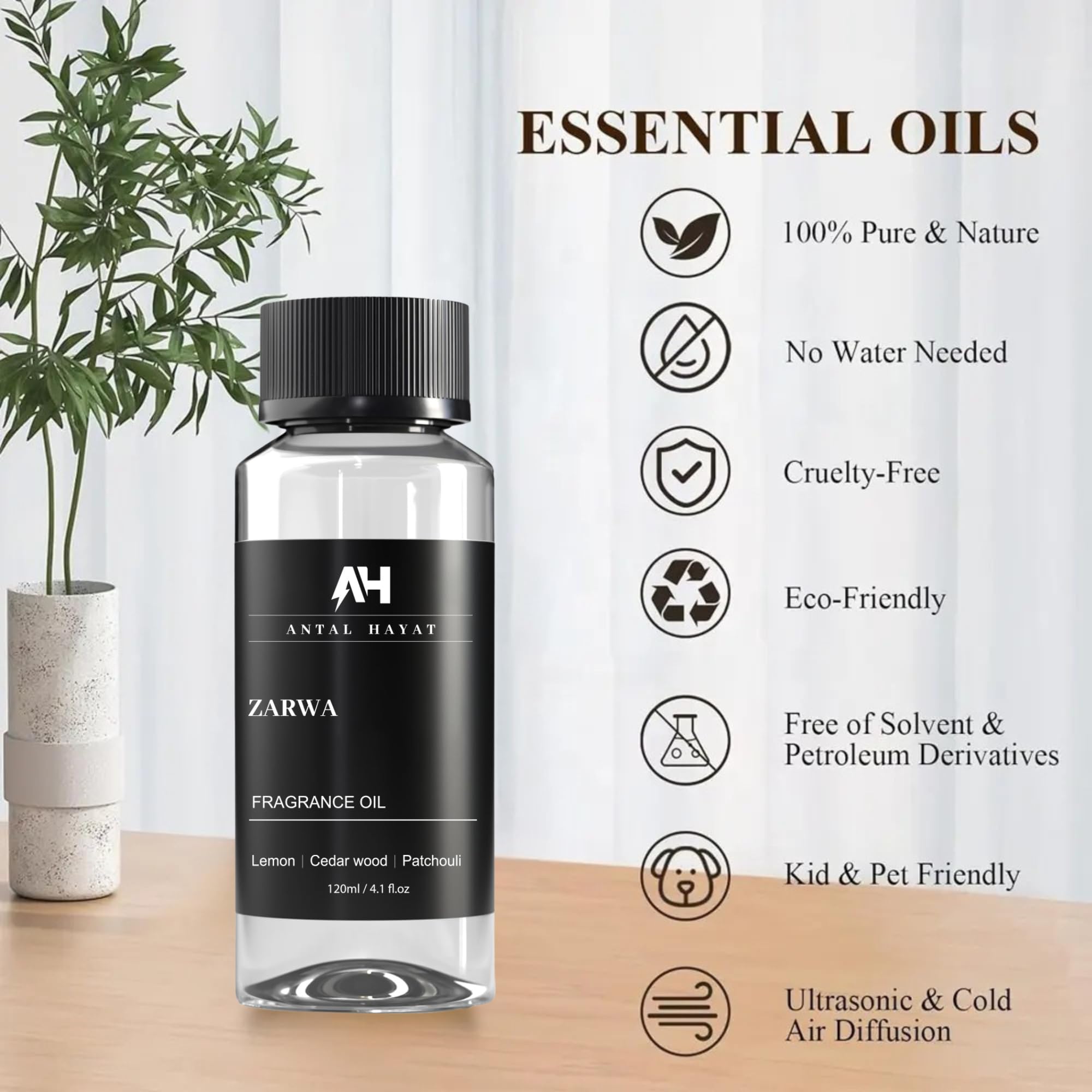 ANTAL HAYAT Zarwa lemon-cedarwood-patchouli blend in a premium bottle.