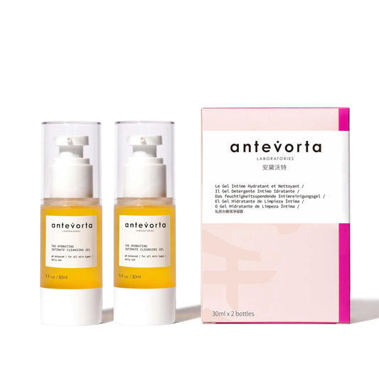 Antevorta cleansing gel texture close-up - hydrating formula for dry, uncomfortable moments