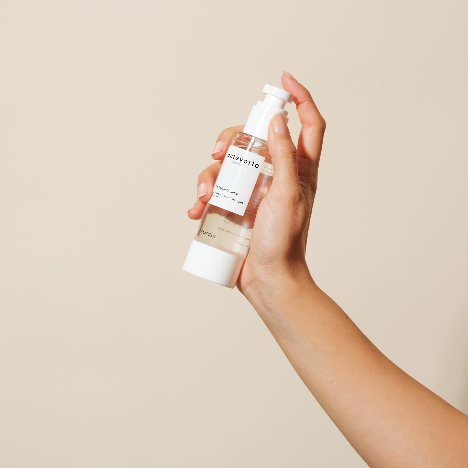 Antevorta The Intimate Spray packaging emphasizes clean, menopause-friendly design.