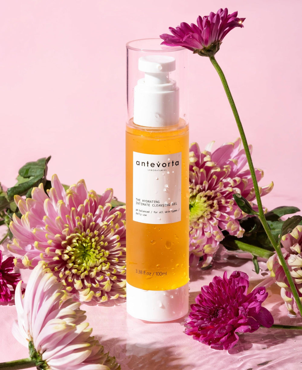 Menopause-friendly Antevorta wash emphasizing sensitive skin safety and comfort.