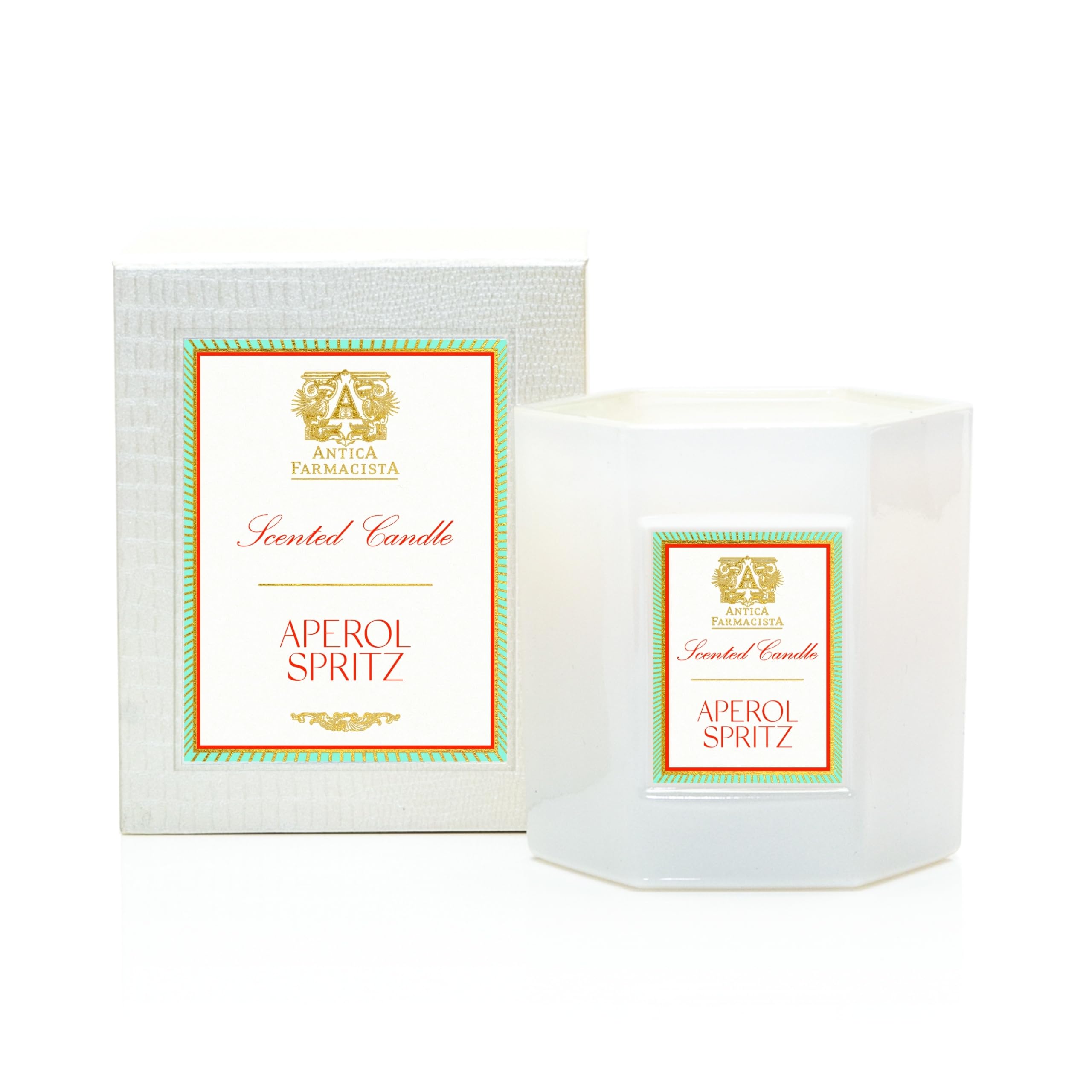 Antica Farmacista Aperol Spritz candle glass displays bright citrus and bubbly notes.