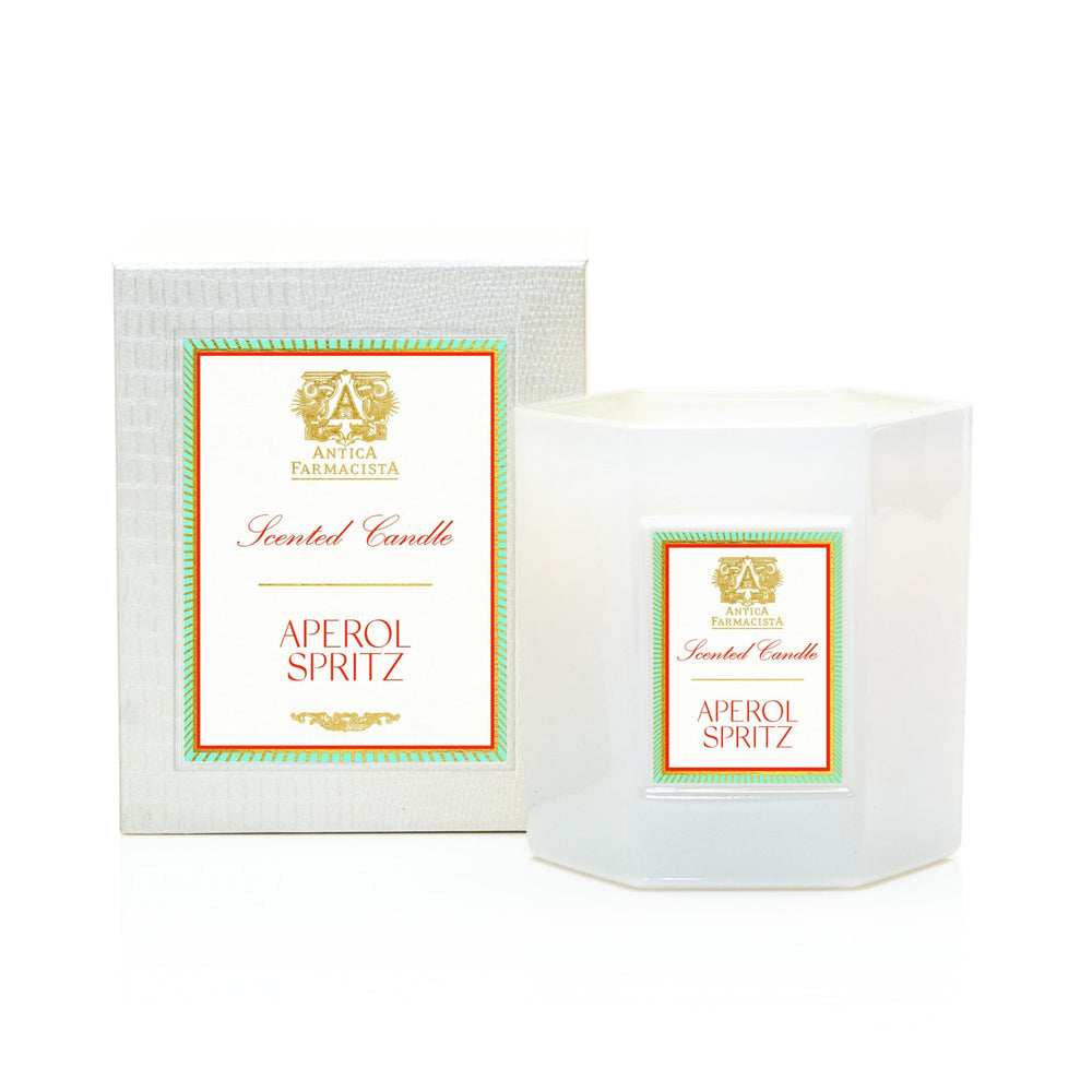 Antica Farmacista Aperol Spritz candle glass displays bright citrus and bubbly notes.