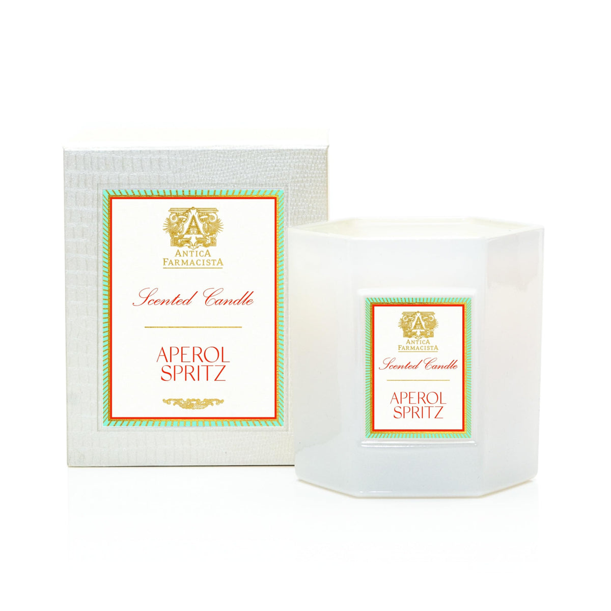 Antica Farmacista Aperol Spritz candle glass displays bright citrus and bubbly notes.