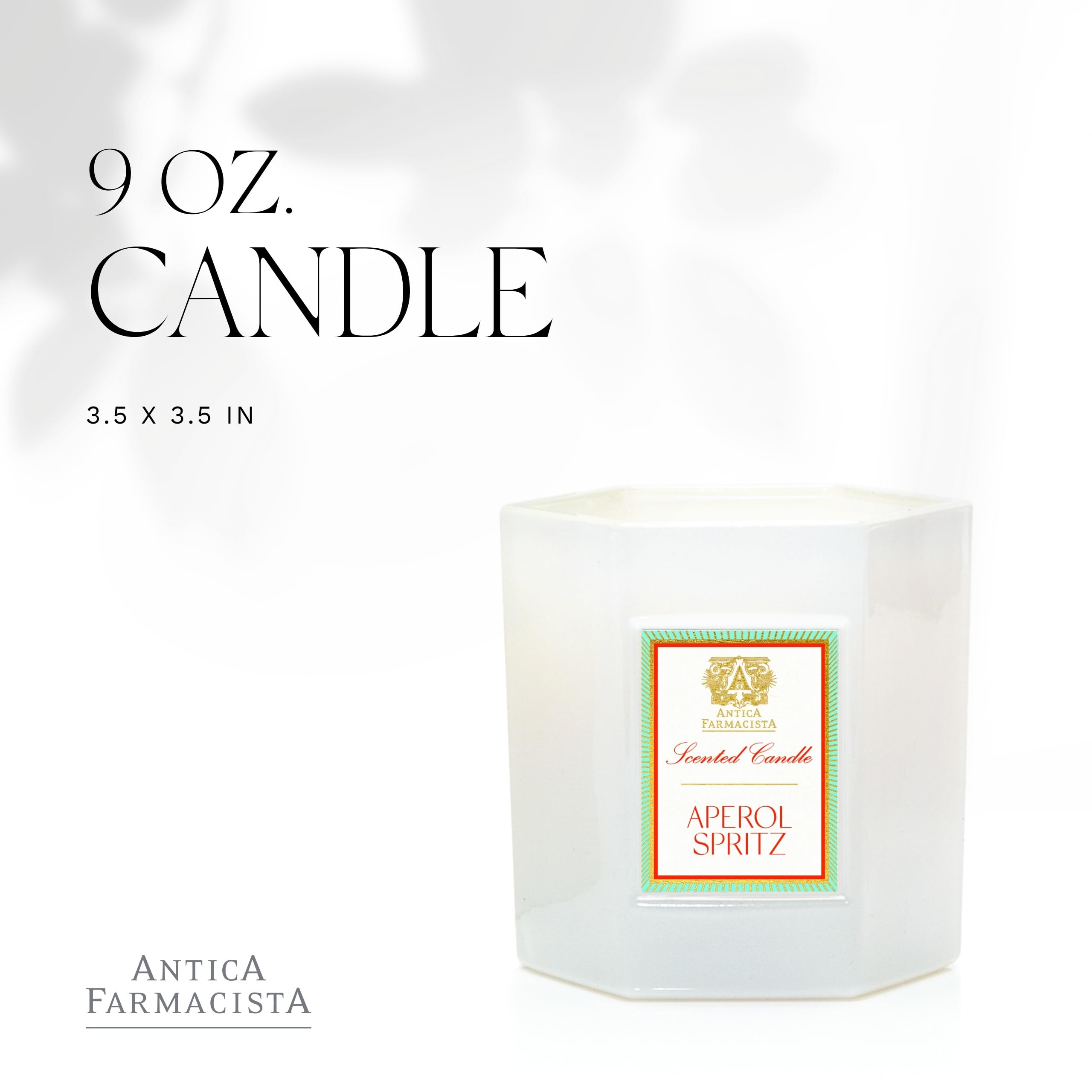Antica Farmacista candle label detail highlights premium craftsmanship and branding.