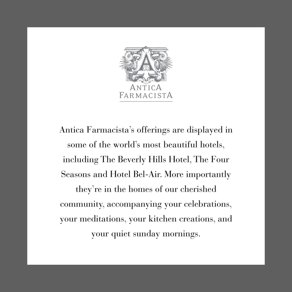 Antica Farmacista packaging and scent elevate any living space ambiance.