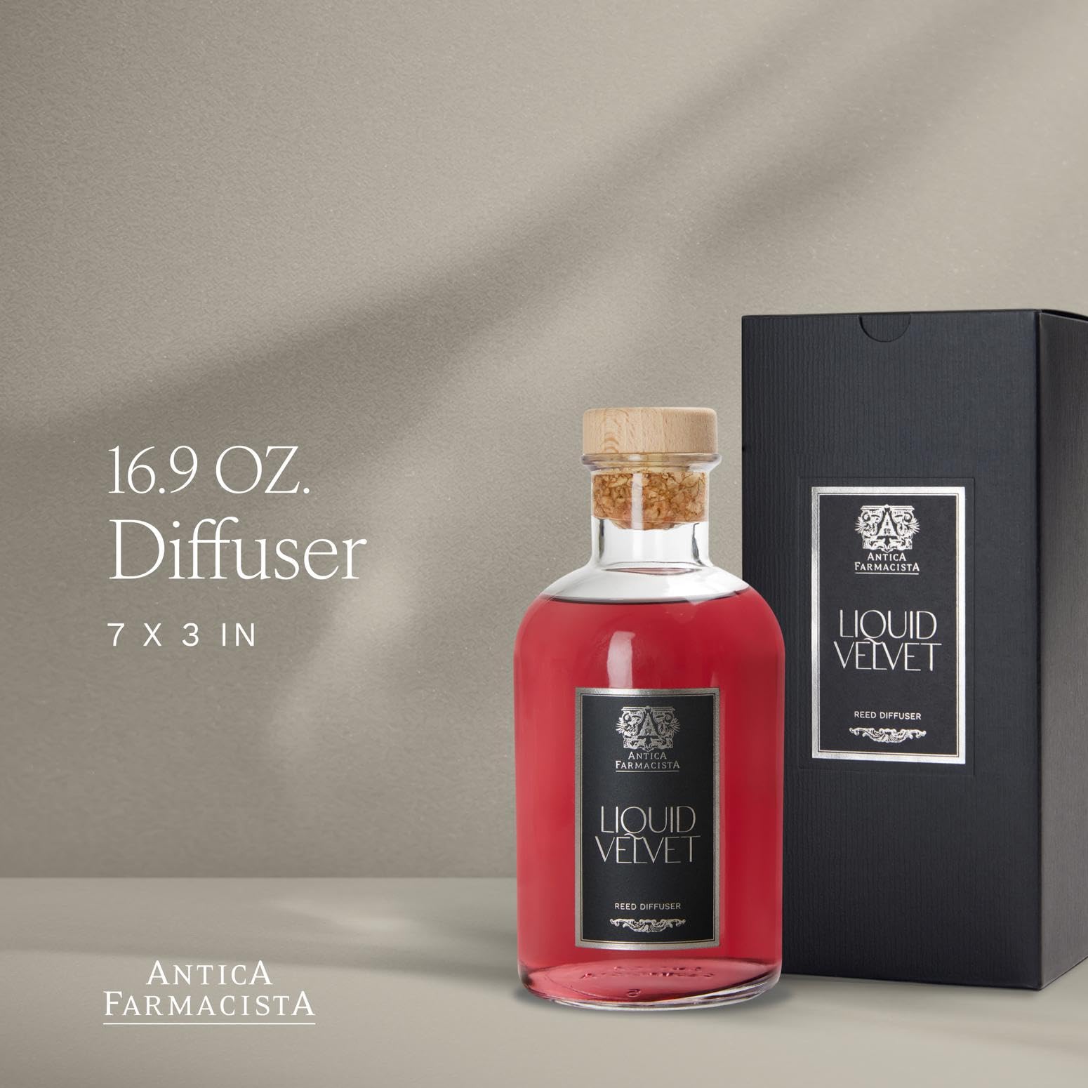 Antica Farmacista Liquid Velvet Diffuser close-up highlighting opulent notes for a refined space.