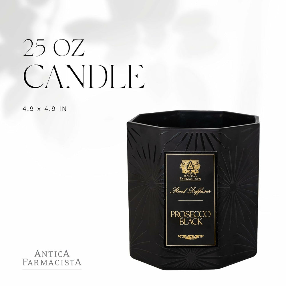 Antica Farmacista Prosecco Black jar close-up showcasing premium glass and long-lasting fragrance.