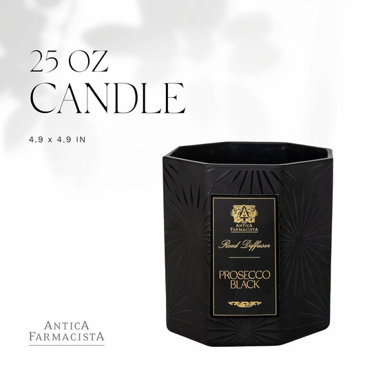 Antica Farmacista Prosecco Black jar close-up showcasing premium glass and long-lasting fragrance.