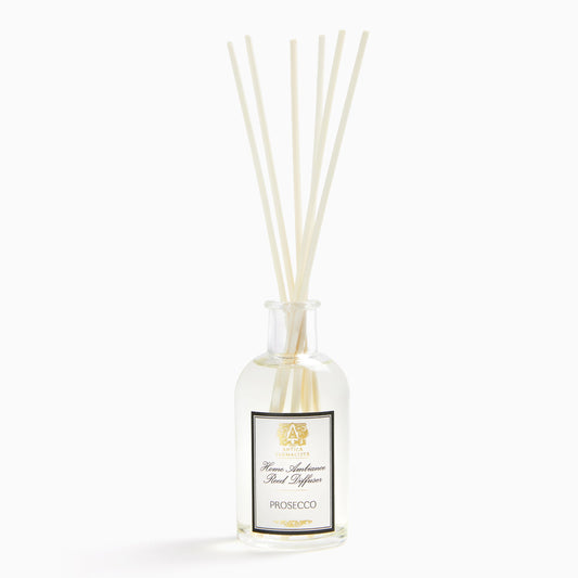 Antica Farmacista Prosecco reed diffuser bottle releasing citrus and floral notes to refresh spaces.