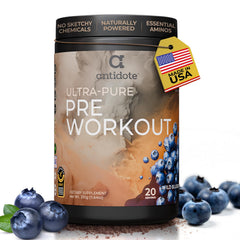 Antidote Clean Pre-Workout bottle with beetroot imagery for natural energy support.