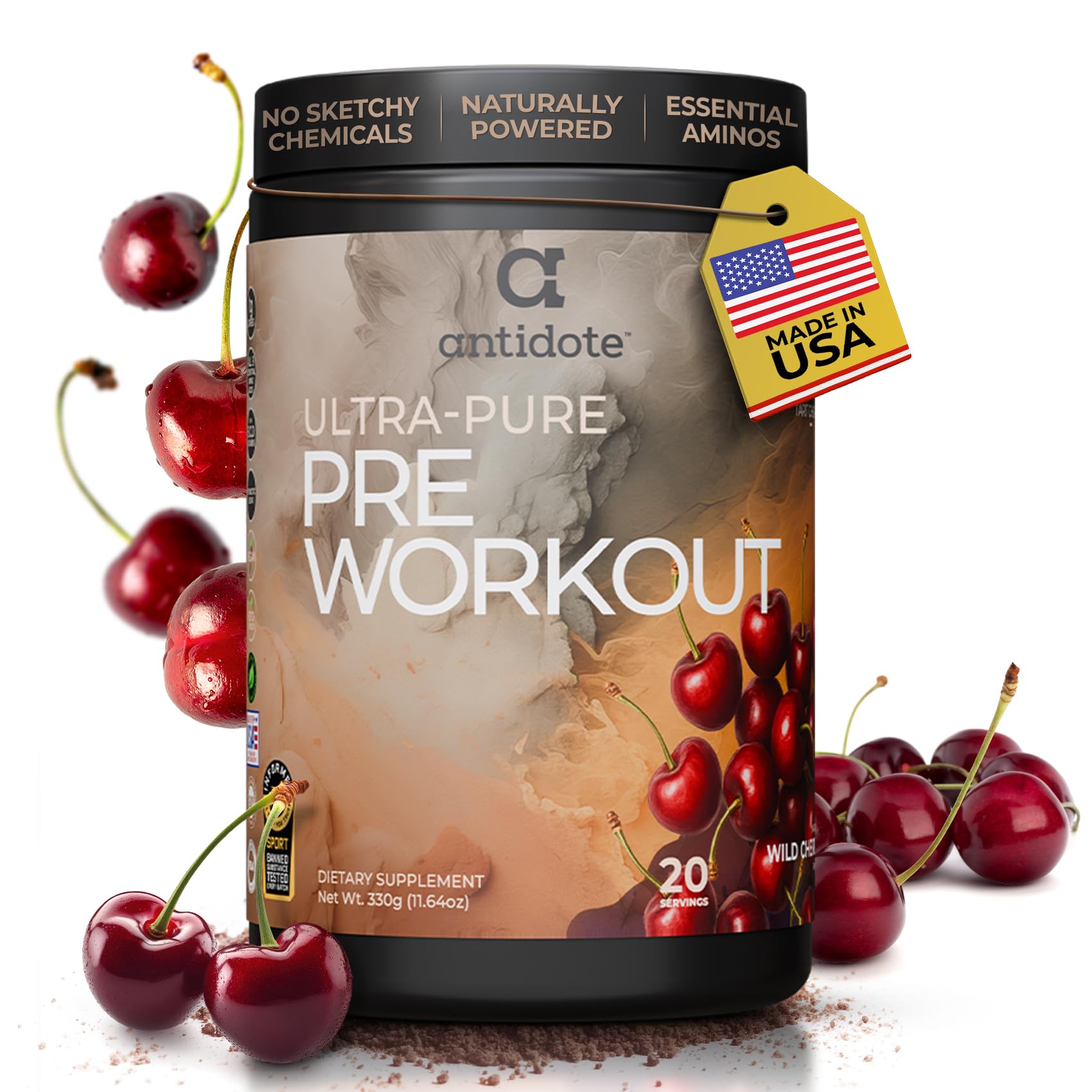Antidote Clean Pre-Workout bottle in wild cherry for clean energy.