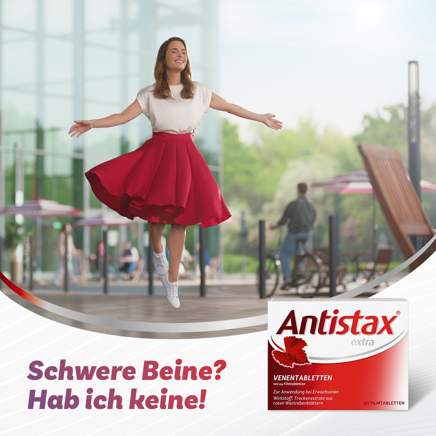 Antistax Extra Strength 90 tablets packaging with leaf motif, premium herbal option.