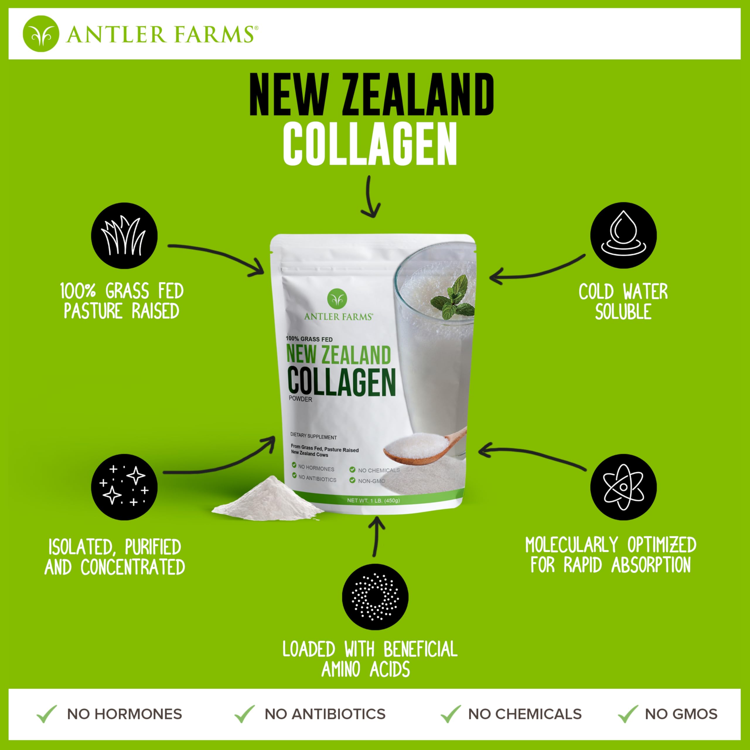 Antler Farms collagen dissolves quickly in hot or cold liquids with near-neutral taste.