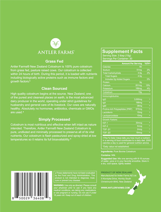Antler Farms colostrum powder close-up for purity and potency