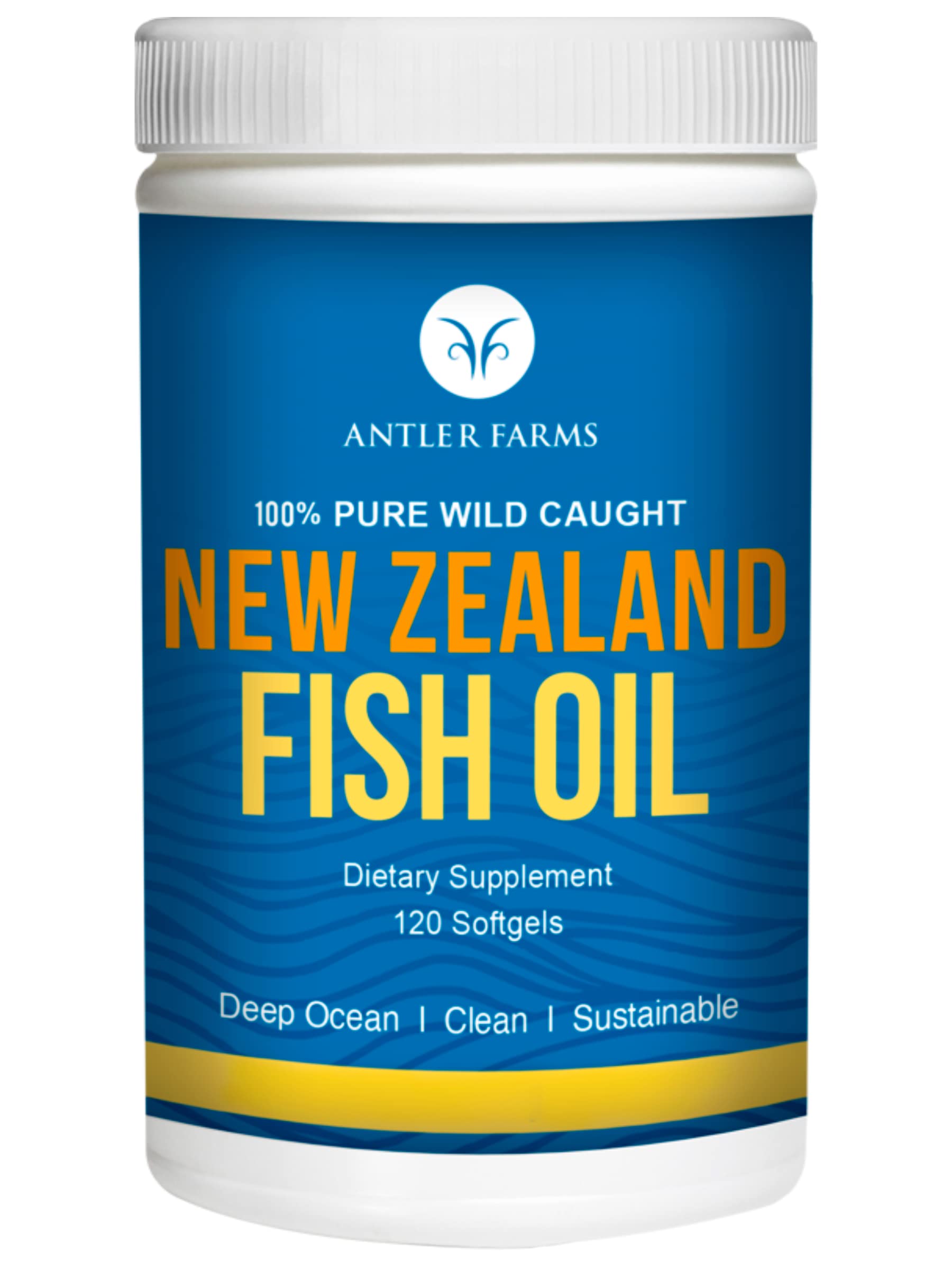 Antler Farms New Zealand fish oil bottle highlighting purity for daily omega-3