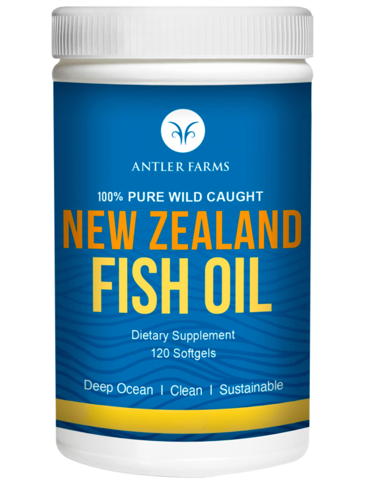 Antler Farms New Zealand fish oil bottle highlighting purity for daily omega-3