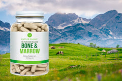 Cold processed bone marrow capsules preserve collagen, calcium, and essential fats.