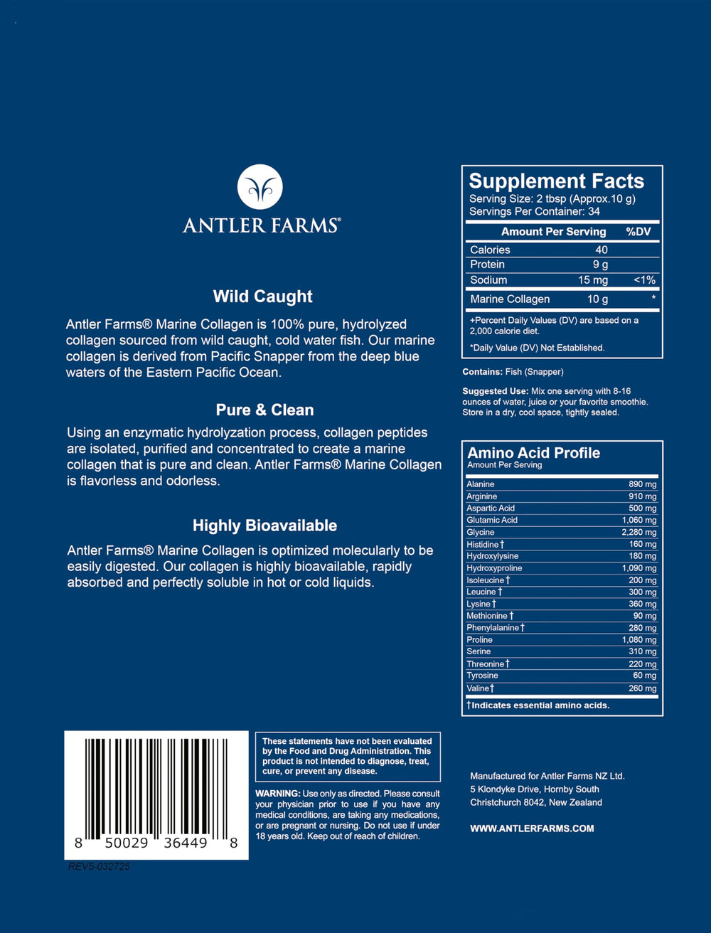 Antler Farms marine collagen powder texture close-up, purity and fine consistency.