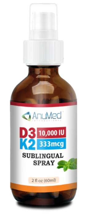 AnuMed Vitamin D3 K2 spray bottle for easy daily wellness and bone support.