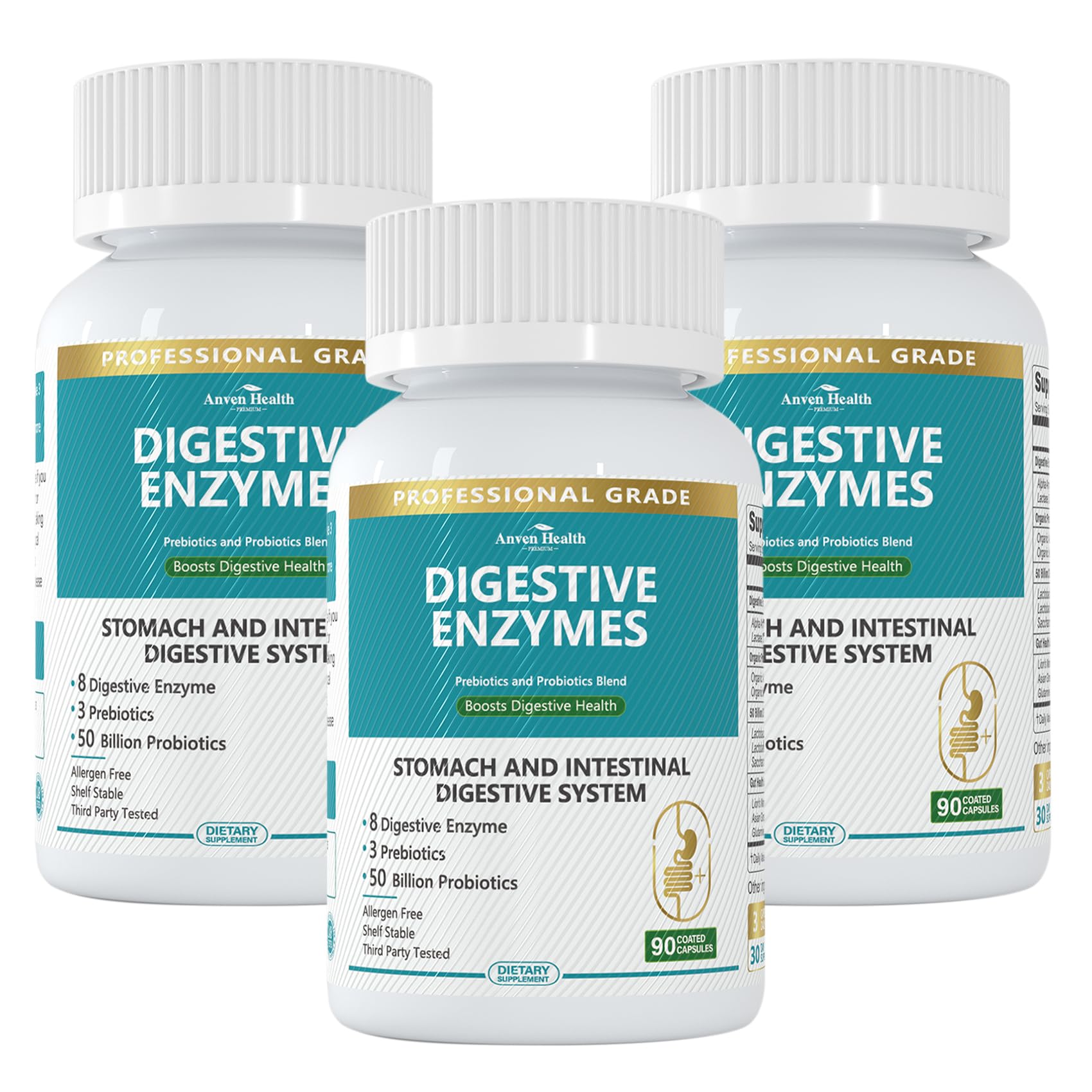 Anven Health 800mg digestive enzymes bottle supports comfortable digestion after meals.