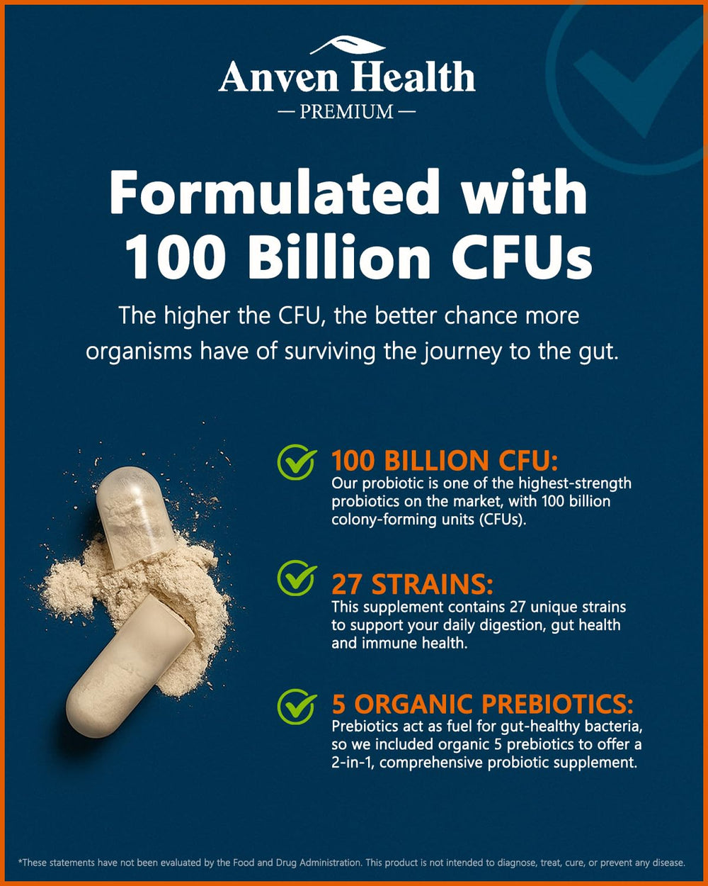 Graphic showing five organic prebiotics fueling probiotic activity