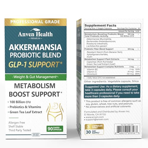 Anven Health GLP-1 label close-up showing Akkermansia and potency