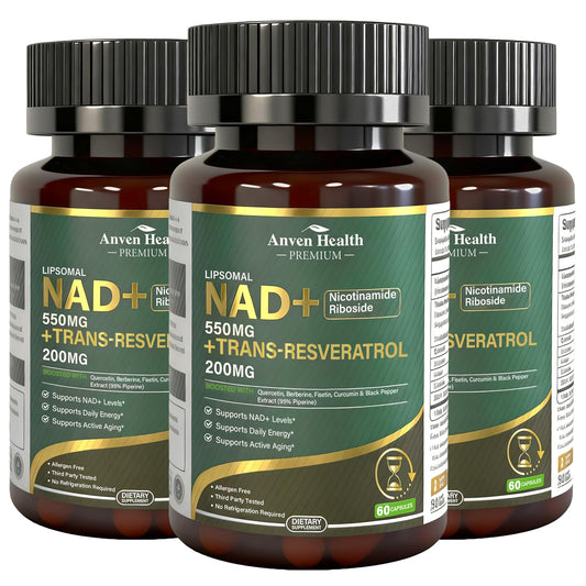 Anven Health liposomal NAD+ bottle close-up highlighting energy support.