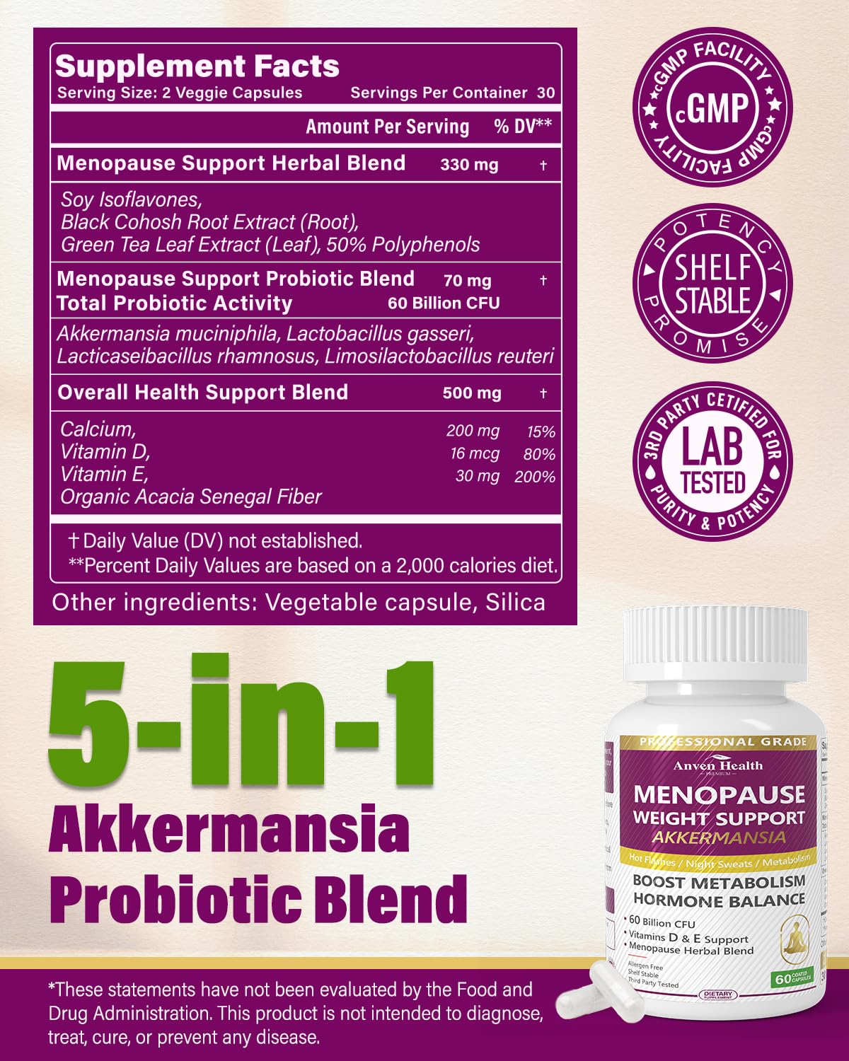 Anven Health Menopause calcium bone health support label