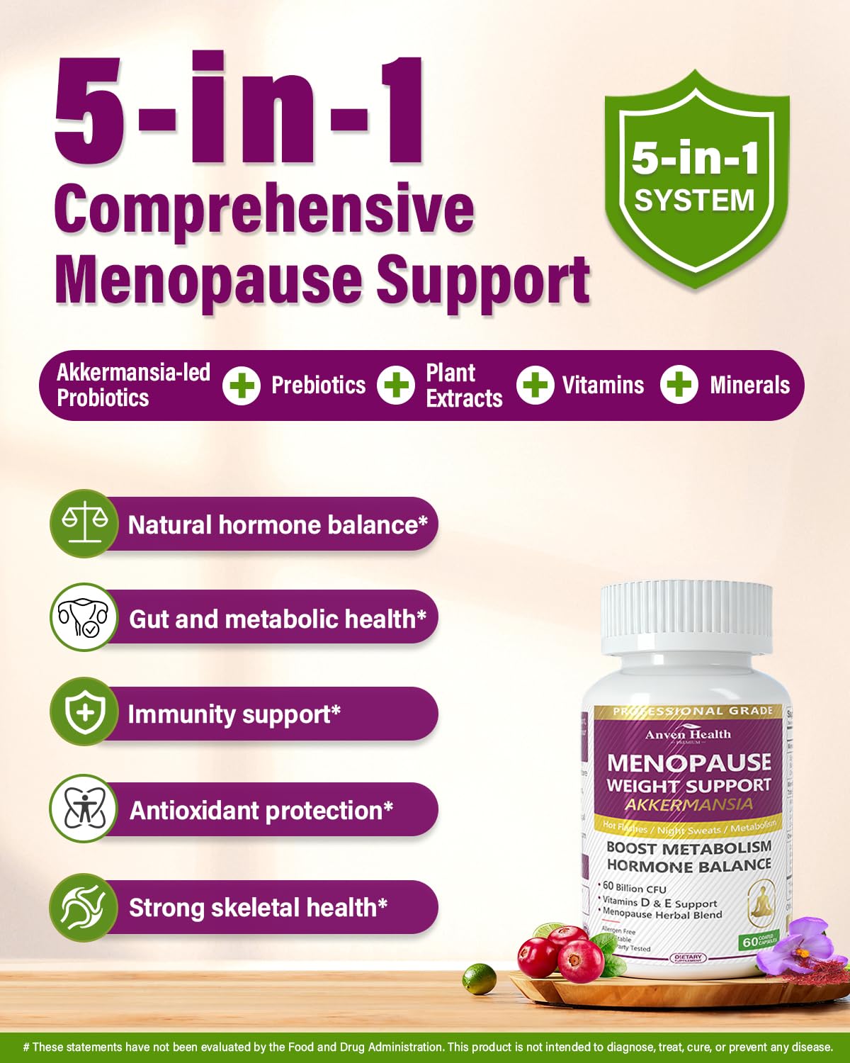 Anven Health Menopause capsules close-up showing soft gel capsules for daily balance