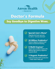 Anven Health Organic Lion’s Mane capsules highlight gut-brain axis support.