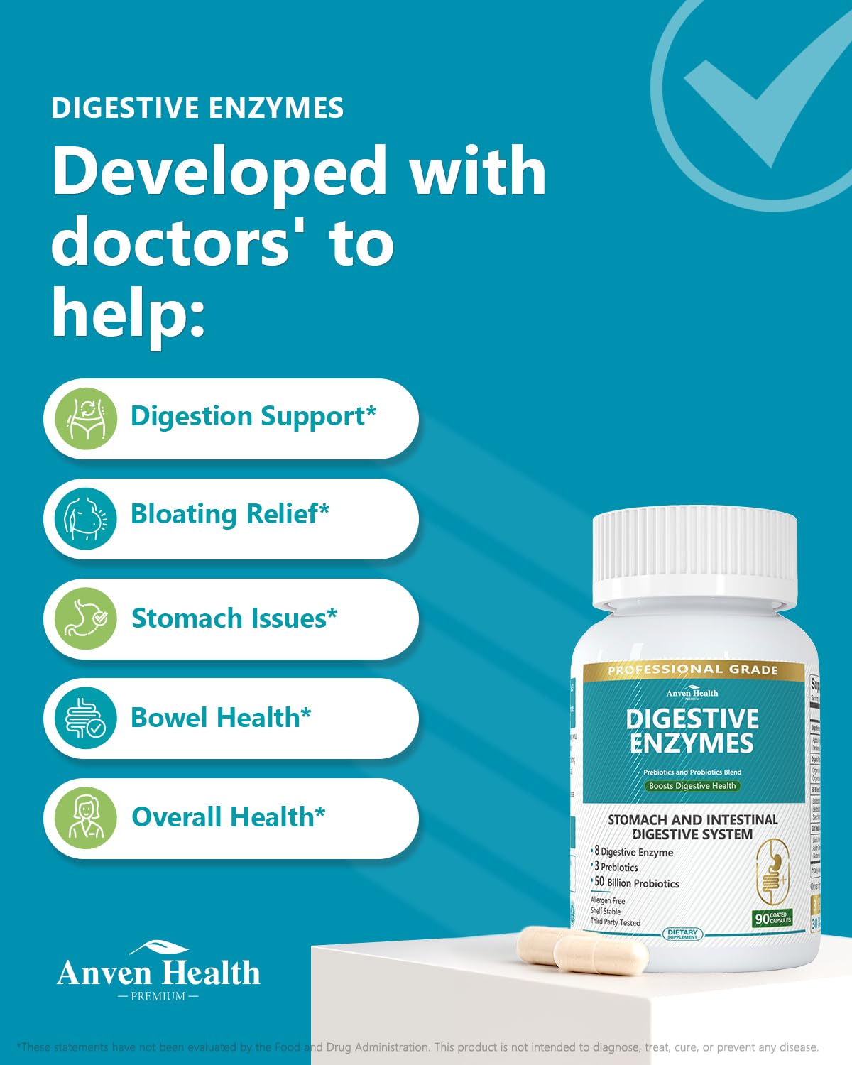 Anven Health probiotic and prebiotic trio jar facilitates balanced digestion.