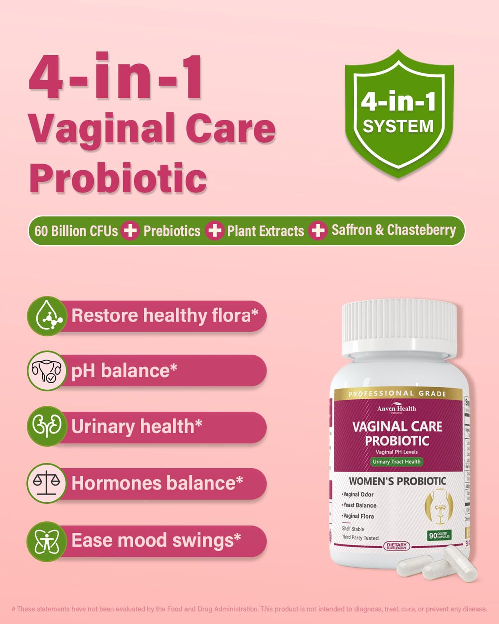 Anven Health probiotic-prebiotic blend capsules for daily feminine wellness